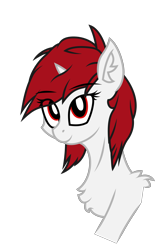 Size: 1852x2896 | Tagged: safe, artist:resu, oc, oc only, oc:blackjack, pony, unicorn, fallout equestria, fallout equestria: project horizons, .svg available, bust, chest fluff, ear fluff, eyes open, fanfic art, female, high res, looking at you, mare, red eyes, shoulder fluff, simple background, solo, sternocleidomastoid, transparent background, vector