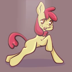 Size: 2048x2048 | Tagged: safe, artist:selkie, apple bloom, earth pony, pony, g4, brown background, female, filly, foal, high res, simple background, solo