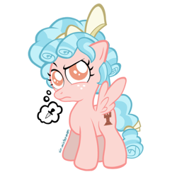 Size: 1000x1000 | Tagged: safe, artist:sir-mister-man, cozy glow, pegasus, pony, g4, female, filly, foal, knife, simple background, solo, thought bubble, transparent background