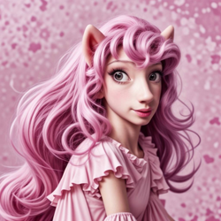 Size: 1024x1024 | Tagged: safe, ai content, generator:krea ai, earth pony, human, anthro, abomination, cursed image, human facial structure, humanized, machine learning abomination, mutant, not pinkie pie, pink hair, pink mane, pony ears, solo, uncanny valley, why the long face