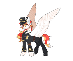 Size: 3000x2500 | Tagged: safe, artist:黑弦, oc, oc only, oc:sovietsnow, pegasus, pony, 2024 community collab, derpibooru community collaboration, clothes, high res, horns, male, simple background, solo, spread wings, transparent background, uniform, wings