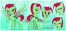 Size: 2300x1100 | Tagged: safe, artist:bnbigus, oc, oc only, pegasus, pony, amputee, artificial wings, augmented, cute, female, green coat, happy, mare, prosthetic limb, prosthetic wing, prosthetics, reference sheet, wings, yellow eyes