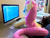 Size: 4032x3024 | Tagged: safe, artist:natureshy, artist:qtpony, fluttershy, pony, g4, chair, computer, cute, desk, discord (program), female, fluffy, imac, internet, irl, life size, photo, plushie, shyabetes, sitting, solo