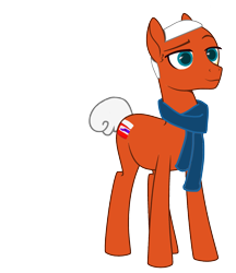 Size: 2197x2541 | Tagged: artist needed, safe, oc, oc only, oc:red pigment, earth pony, pony, anthro, 2024 community collab, derpibooru community collaboration, clothes, high res, monochrome, red coat, scarf, simple background, solo, transparent background