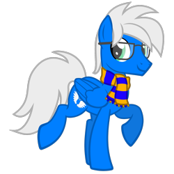 Size: 1406x1406 | Tagged: safe, artist:the smiling pony, oc, oc only, oc:silver seraph, pegasus, pony, 2024 community collab, derpibooru community collaboration, g4, .svg available, clothes, glasses, looking at you, male, scarf, simple background, smiling, solo, stallion, striped scarf, transparent background, vector, wings