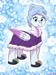 Size: 2048x2732 | Tagged: safe, artist:single purpose, oc, oc only, oc:dyn, oc:treading step, pegasus, pony, bathrobe, clothes, cute artist, high res, looking at you, robe, slippers, solo, towel, towel on head