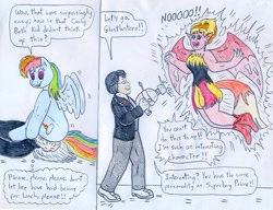 Size: 1075x827 | Tagged: safe, artist:jose-ramiro, rainbow dash, sunset shimmer, demon, human, pegasus, pony, equestria girls, g4, channel awesome, cr, faceful of ass, facesitting, female, ghostbusters, male, mare, sunset satan, traditional art