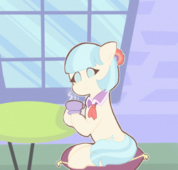 Size: 2000x1908 | Tagged: safe, artist:wavestoyall, coco pommel, earth pony, pony, g4, coffee, sitting, solo