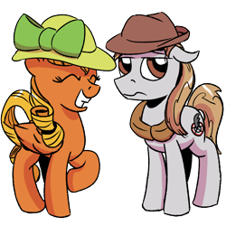 Size: 1200x1200 | Tagged: safe, artist:pony-berserker, oc, oc only, oc:longhaul, oc:southern comfort, earth pony, pegasus, pony, 2024 community collab, derpibooru community collaboration, duo, duo male and female, female, hat, male, simple background, smiling, transparent background, unamused, wings