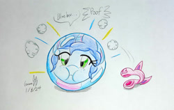 Size: 827x524 | Tagged: safe, artist:gmangamer25, misty brightdawn, pony, unicorn, g5, ball, morph ball, traditional art