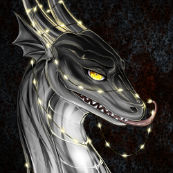 Size: 1500x1500 | Tagged: safe, artist:jehr, oc, oc only, oc:draconis taaldis, dragon, bat eyes, commission, dragon eyes, dragon oc, fairy lights, glowing, glowing eyes, horns, licking, long neck, long tongue, looking at you, non-pony oc, open mouth, sharp teeth, solo, teeth, tongue out, tongue play