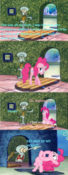 Size: 500x1280 | Tagged: safe, artist:disneyponyfan, pinkie pie, earth pony, octopus, pony, g4, abuse, dialogue, female, good neighbors, male, mare, nickelodeon, pinkiebuse, spongebob squarepants, squidward tentacles