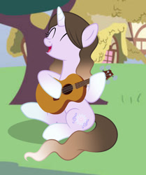 Size: 1280x1533 | Tagged: safe, artist:cindystarlight, oc, oc:amelia snowmelody, pony, unicorn, female, guitar, mare, musical instrument, solo