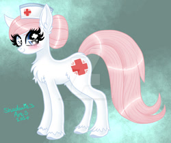 Size: 1280x1076 | Tagged: safe, artist:shadowiesart, nurse redheart, earth pony, pony, g4, blushing, deviantart watermark, female, mare, obtrusive watermark, profile, signature, smiling, solo, watermark, wingding eyes