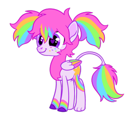 Size: 1000x1000 | Tagged: safe, artist:peaceandlove26, oc, oc only, oc:starbrite, hippogriff, hybrid, 2021, bangs, big eyes, coat markings, colored hooves, colored pinnae, colored wings, colored wingtips, cutie mark on hippogriff, facial markings, folded wings, freckles, heart, heart eyes, heart mark, hippogriff oc, hooves, hybrid oc, leg stripes, leonine tail, multicolored hair, multicolored mane, multicolored wings, old art, paws, pigtails, pink coat, pink mane, purple eyes, purple hooves, rainbow hair, rainbow tail, rainbow wings, rainbow wingtips, show accurate, simple background, smiling, snip (coat marking), solo, standing, stripes, tail, thin tail, three quarter view, tied mane, transparent background, wingding eyes, wings