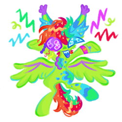 Size: 1500x1500 | Tagged: safe, artist:peaceandlove26, oc, oc only, oc:jawbreaker, pegasus, pony, blue mouth, bracelet, cheek fluff, colored ear tufts, colored ears, colored lineart, colored mouth, colored sclera, colored tongue, colored wings, colorful, ear markings, ear tufts, emanata, eyestrain warning, facing you, green coat, heterochromia, jewelry, leg markings, looking at you, multicolored mane, multicolored tail, no catchlights, open mouth, open smile, pegasus oc, purple tongue, raised hoof, shiny mane, shiny tail, simple background, smiling, solo, sparkly mane, sparkly tail, spread wings, tail, transparent background, two toned wings, wing markings, wingding eyes, wings, wristband