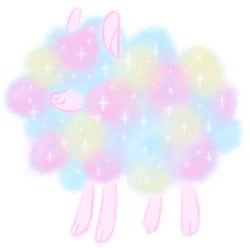 Size: 974x966 | Tagged: safe, artist:peaceandlove26, part of a set, oc, oc only, goat, 2021, :3, barely pony related, cloven hooves, cotton candy, fluffy, goat oc, multicolored fur, non-pony oc, old art, pink fur, requested art, smiling, solo, sparkly