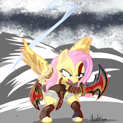 Size: 1024x1024 | Tagged: safe, artist:nicolai, fluttershy, pegasus, pony, g4, crossover, female, god of war, kratos, mare, solo