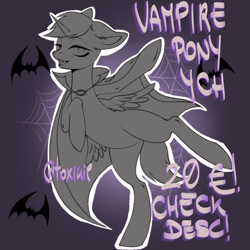 Size: 3000x3000 | Tagged: safe, artist:toxikil, alicorn, bat, bat pony, earth pony, pegasus, pony, undead, unicorn, vampire, commission, horn, solo, spider web, ych example, your character here