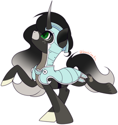 Size: 1097x1166 | Tagged: safe, artist:gnocchicavearts, oc, oc only, oc:obsidian limelight, crystal pony, unicorn, armor, female, green eyes, guardsmare, horn, long horn, mare, royal guard, simple background, solo, transparent background