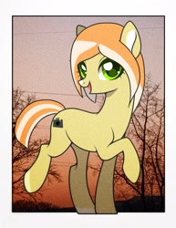 Size: 1836x2373 | Tagged: safe, artist:victoria_nik, oc, oc only, oc:melting cocktail, earth pony, pony, base used, female, green eyes, looking at you, mare, open mouth, open smile, photo, raised hoof, smiling, smiling at you, solo, standing