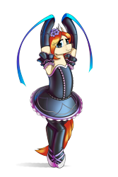 Size: 6000x9000 | Tagged: safe, artist:dacaoo, oc, oc only, oc:copper moon, pony, g4, ballerina, ballet slippers, bdsm, clothes, dress, female, flower, flower in hair, hypnosis, implied hypnosis, latex, latex dress, latex socks, offscreen character, simple background, socks, solo, transparent background