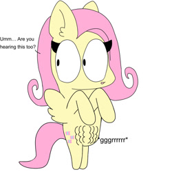 Size: 894x894 | Tagged: safe, artist:milathefoxcutie13647, fluttershy, pegasus, pony, g4, bipedal, female, mare, simple background, solo, stomach growl, stomach noise, white background