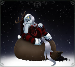 Size: 1500x1337 | Tagged: safe, artist:drxii, oc, oc:ipsywitch, earth pony, pony, semi-anthro, antlers, christmas, coal, deep one, holiday, krampus