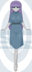 Size: 2182x4900 | Tagged: safe, artist:batipin, maud pie, human, equestria girls, g4, breasts, busty maud pie, feet, looking at you, missing shoes