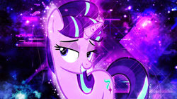 Size: 1024x576 | Tagged: safe, artist:mirai-digi, artist:starlessnight22, starlight glimmer, pony, unicorn, g4, abstract background, female, horn, mare, s5 starlight, wallpaper