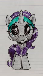 Size: 1999x3512 | Tagged: safe, artist:anonymous, oc, oc only, oc:nyx, alicorn, pony, g4, alicorn oc, colored, drawthread, female, female oc, filly, filly oc, foal, glasses, horn, lined paper, looking at you, ponified, ponified photo, question mark, requested art, round glasses, shaved, smiling, smiling at you, solo, standing, traditional art, wings