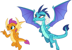 Size: 7090x4916 | Tagged: safe, artist:frownfactory, artist:mattbas, edit, vector edit, princess ember, smolder, dragon, g4, she's all yak, .svg available, absurd resolution, cute, dragoness, duo, duo female, female, flying, one eye closed, pointing, simple background, smolderbetes, svg, transparent background, vector, wings