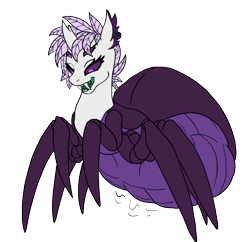 Size: 1733x1676 | Tagged: safe, artist:copycat, artist:theandymac, oc, oc:elytra, changedling, changeling, monster pony, original species, spiderpony, changedling oc, changeling oc, nightmare night, shapeshifting, simple background, transparent background, vore