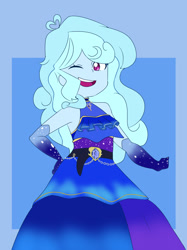 Size: 1280x1707 | Tagged: safe, artist:lirudraw, oc, oc only, oc:jemimasparkle, human, equestria girls, g4, clothes, cute, dress, evening gloves, female, gloves, gown, jewelry, long gloves, necklace, ocbetes, one eye closed, open mouth, open smile, princess, smiling, solo, wink