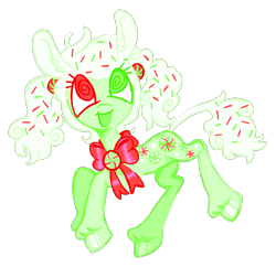 Size: 1628x1576 | Tagged: safe, artist:peaceandlove26, oc, oc only, oc:sprinklemint swirl, earth pony, pony, 2021, accessory, colored ears, colored eyelashes, colored hooves, colored mouth, colorful, curly mane, curly tail, ear fluff, earth pony oc, facing you, female, green coat, green mane, green mouth, green tail, heterochromia, hooves, leonine tail, looking up, mare, neck bow, no catchlights, old art, open mouth, open smile, pigtails, red bow, shiny hooves, simple background, smiling, solo, sprinkles in mane, sprinkles in tail, tail, thin, thin tail, transparent background, unshorn fetlocks