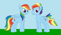 Size: 1246x713 | Tagged: safe, artist:marybethemberjoy49-1, rainbow dash, pegasus, pony, g4, duo, female, male, outdoors, r63 paradox, rainbow blitz, rule 63