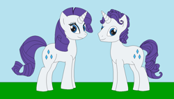 Size: 1246x713 | Tagged: safe, artist:marybethemberjoy49-1, rarity, pony, unicorn, g4, duo, elusive, female, horn, male, outdoors, r63 paradox, rule 63