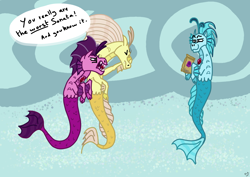 Size: 2338x1653 | Tagged: safe, artist:blackcat, adagio dazzle, aria blaze, sonata dusk, siren, rainbow rocks 10th anniversary, g4, angry, fins, fish tail, floating, food, gem, sonataco, taco, taco bell, tail, that siren sure does love tacos, the dazzlings, trio, true form