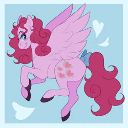 Size: 1500x1500 | Tagged: safe, artist:lildarkvixen, heart throb, pegasus, pony, g1, blush scribble, blushing, bow, female, flying, heart, heart eyes, hooves, mare, passepartout, smiling, solo, spread wings, tail, tail bow, wingding eyes, wings