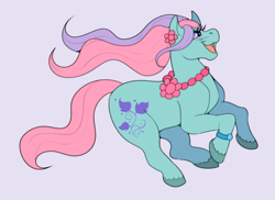 Size: 1480x1080 | Tagged: safe, artist:lildarkvixen, ivy, earth pony, pony, g2, blush scribble, blushing, bracelet, female, jewelry, mare, necklace, open mouth, open smile, simple background, smiling, solo, tail, unshorn fetlocks