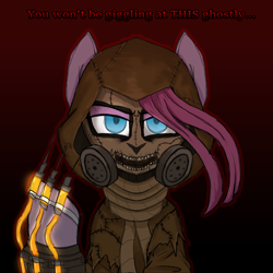 Size: 3000x3000 | Tagged: safe, artist:legendoflink, pinkie pie, pony, g4, batman arkham asylum, clothes, female, gas mask, gradient background, hood, mare, mask, needles, pinkamena diane pie, pinktober, scarecrow, solo, the scarecrow