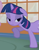 Size: 421x543 | Tagged: safe, screencap, twilight sparkle, pony, unicorn, bridle gossip, g4, my little pony: friendship is magic, season 1, animation error, colored eyelashes, cropped, ears back, female, horn, indoors, mare, mid-blink screencap, offscreen character, one ear down, purple eyelashes, solo, sugarcube corner, unicorn twilight