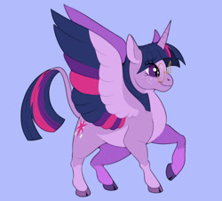 Size: 1382x1251 | Tagged: safe, artist:lildarkvixen, twilight sparkle, alicorn, pony, g4, cloven hooves, colored wings, constellation freckles, female, freckles, glasses, hooves, horn, leonine tail, mare, multicolored wings, raised hoof, simple background, smiling, solo, spread wings, tail, twilight sparkle (alicorn), wings