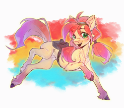 Size: 2560x2237 | Tagged: safe, artist:bug生物, sunny starscout, earth pony, pony, g5, concave belly, cute, female, fit, mare, open mouth, open smile, slender, smiling, solo, sunnybetes, thin