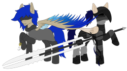 Size: 3480x1959 | Tagged: safe, artist:duskendraws, derpibooru exclusive, oc, oc only, oc:duraesmia, oc:nardaem, pegasus, pony, armor, blindfold, brother and sister, clothes, female, male, siblings, simple background, sword, transparent background, twins, weapon