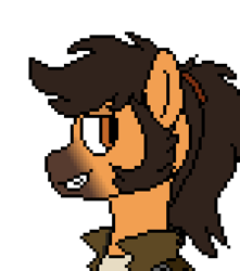 Size: 450x510 | Tagged: safe, artist:nukepony360, oc, oc only, oc:flintlock, earth pony, pony, artfight, bust, clothes, digital art, hair tie, jacket, male, pixel art, portrait, sideburns, simple background, solo, stallion, transparent background