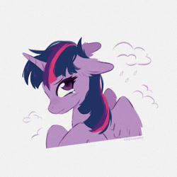 Size: 1000x1000 | Tagged: safe, artist:catptapathy, twilight sparkle, alicorn, pony, g4, bust, crying, floppy ears, looking at you, portrait, simple background, solo, teary eyes, twilight sparkle (alicorn), white background