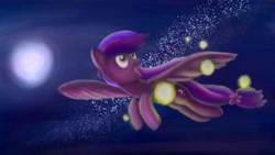 Size: 3508x1974 | Tagged: safe, artist:plainoasis, oc, oc only, oc:moonlight blossom, pegasus, pony, female, flying, full moon, mare, moon, night, outdoors, solo, spread wings, wings