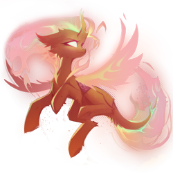 Size: 1000x1000 | Tagged: safe, artist:blcksswn, fluttershy, kirin, nirik, collaboration:bestiary of fluttershy, g4, black background, cheek fluff, collaboration, curved horn, ear fluff, female, fetlock tuft, fiery wings, fire, frog (hoof), frown, glowing, glowing eyes, hoof fluff, horn, kirin fluttershy, kirin-ified, leg fluff, leonine tail, lineless, mane of fire, mare, narrowed eyes, pink mane, pink tail, simple background, solo, species swap, tail, tail fluff, tail of fire, transparent background, underhoof, white eyes, wings