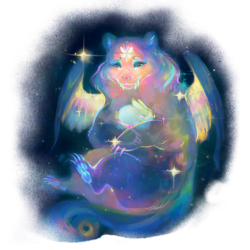 Size: 1000x1000 | Tagged: safe, artist:dearmary, angel bunny, fluttershy, bear, rabbit, ursa, ursa major, collaboration:bestiary of fluttershy, g4, animal, collaboration, duo, female, male, simple background, species swap, stars, transparent background, wings